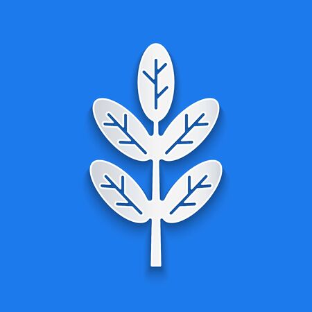 Paper cut Leaf icon isolated on blue background. Leaves sign. Fresh natural product symbol. Paper art style. Vector Illustrationのイラスト素材