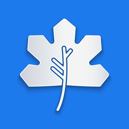 Paper cut Leaf icon isolated on blue background. Leaves sign. Fresh natural product symbol. Paper art style. Vector Illustrationのイラスト素材
