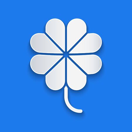 Paper cut Casino slot machine with clover symbol icon isolated on blue background. Gambling games. Paper art style. Vector Illustrationのイラスト素材