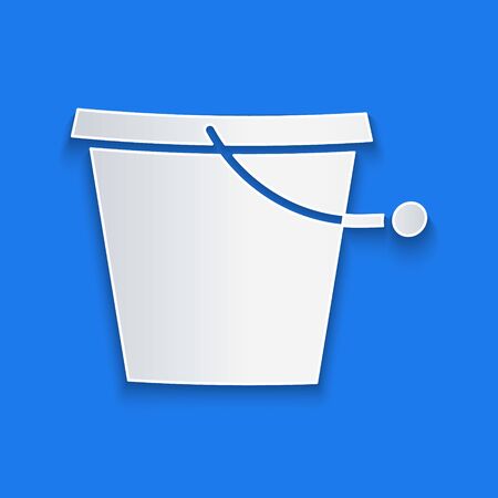 Paper cut Bucket icon isolated on blue background. Paper art style. Vector Illustrationのイラスト素材