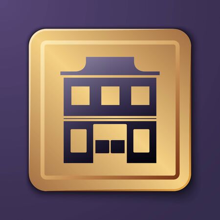 Purple Wild west saloon icon isolated on purple background. Old west building. Gold square button. Vector Illustrationのイラスト素材