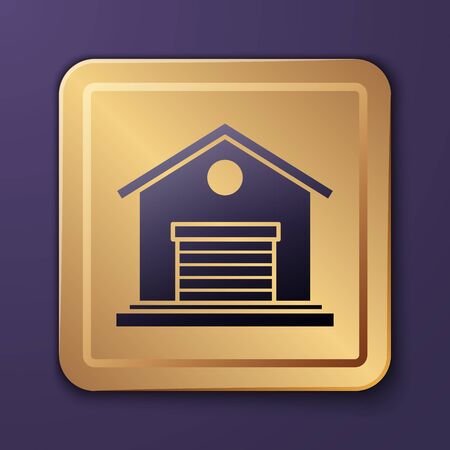 Purple Warehouse icon isolated on purple background. Gold square button. Vector Illustrationのイラスト素材