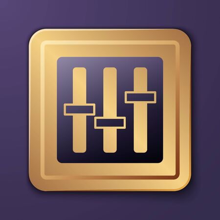 Purple Sound mixer controller icon isolated on purple background. Dj equipment slider buttons. Mixing console. Gold square button. Vector Illustrationのイラスト素材