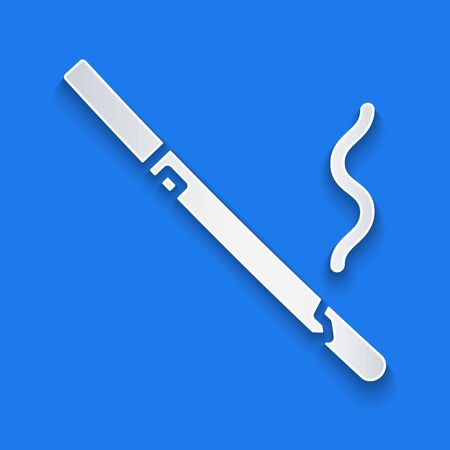 Paper cut Cigarette icon isolated on blue background. Tobacco sign. Smoking symbol. Paper art style. Vector Illustrationのイラスト素材