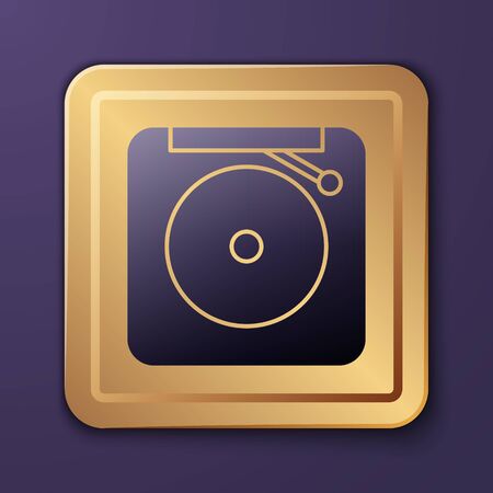 Purple Ringing alarm bell icon isolated on purple background. Fire alarm system. Service bell, handbell sign, notification symbol. Gold square button. Vector Illustrationのイラスト素材