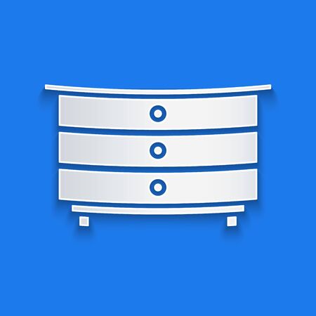 Paper cut Chest of drawers icon isolated on blue background. Paper art style. Vector Illustrationのイラスト素材
