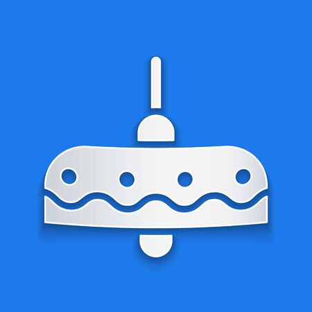 Paper cut Chandelier icon isolated on blue background. Paper art style. Vector Illustrationのイラスト素材