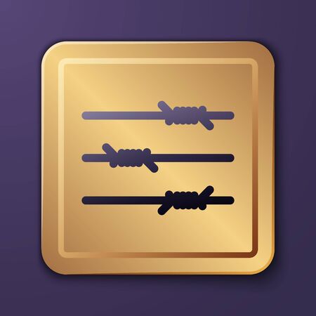 Purple Barbed wire icon isolated on purple background. Gold square button. Vector Illustrationのイラスト素材