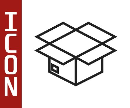 Black line Carton cardboard box icon isolated on white background. Box, package, parcel sign. Delivery and packaging.  Vector Illustrationのイラスト素材