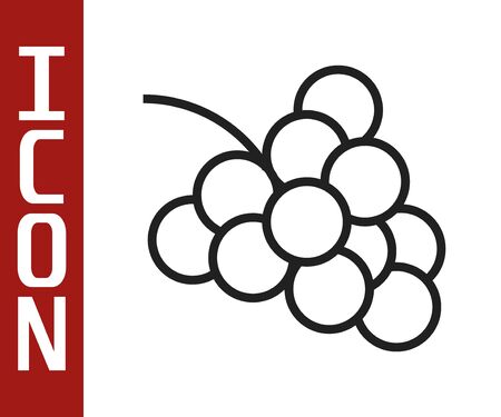 Black line Casino slot machine with grape symbol icon isolated on white background. Gambling games. Vector Illustrationのイラスト素材