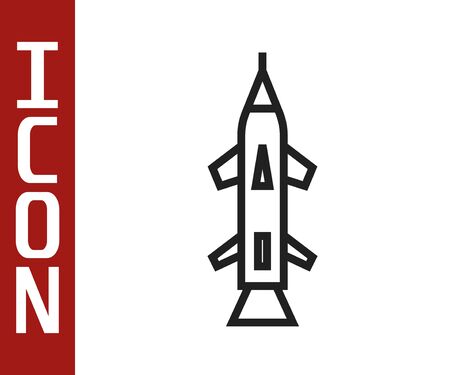 Black line Rocket icon isolated on white background. Vector Illustrationのイラスト素材