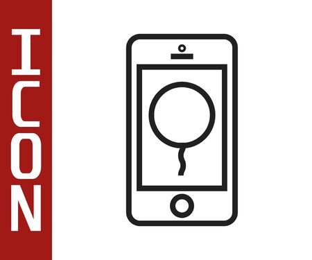 Black line Mobile phone with birthday message icon isolated on white background. Vector Illustrationのイラスト素材