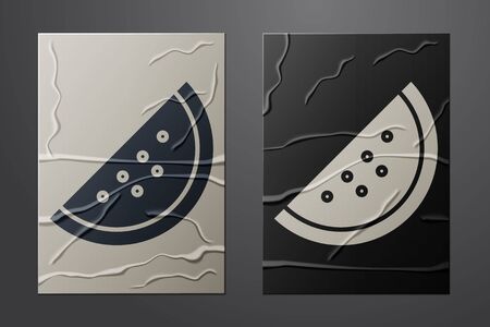 White Casino slot machine with watermelon symbol icon isolated on crumpled paper background. Gambling games. Paper art style. Vector Illustrationのイラスト素材