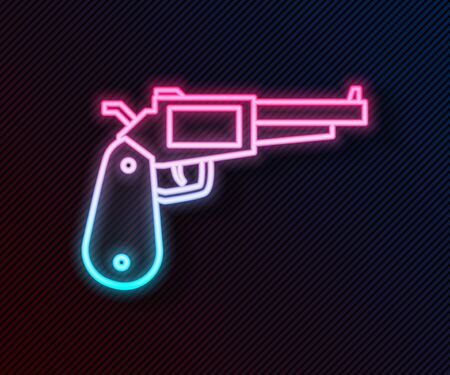 Glowing neon line Revolver gun icon isolated on black background. Vector Illustrationのイラスト素材