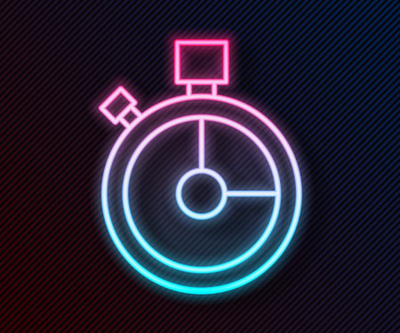 Glowing neon line Fast time delivery icon isolated on black background. Timely service, stopwatch in...