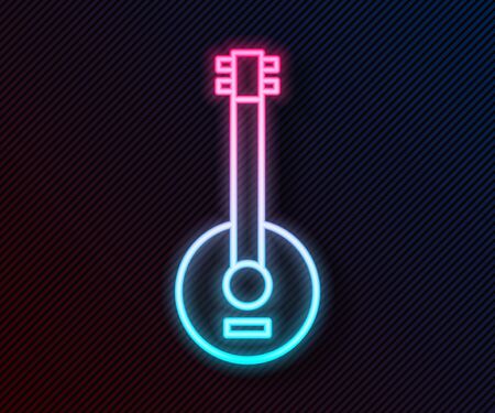 Glowing neon line Banjo icon isolated on black background. Musical instrument. Vector Illustrationのイラスト素材