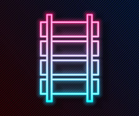Glowing neon line Railway, railroad track icon isolated on black background. Vector Illustrationのイラスト素材
