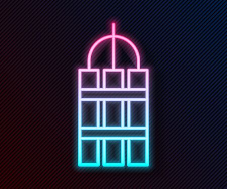Glowing neon line Detonate dynamite bomb stick and timer clock icon isolated on black background. Time bomb - explosion danger concept. Vector Illustrationのイラスト素材