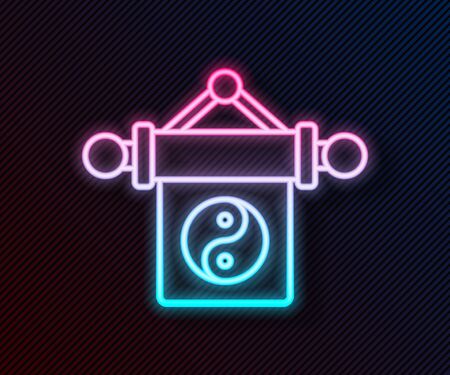 Glowing neon line Yin Yang symbol of harmony and balance icon isolated on black background. Vector Illustrationのイラスト素材