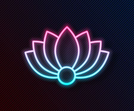 Glowing neon line Lotus flower icon isolated on black background. Vector Illustrationのイラスト素材