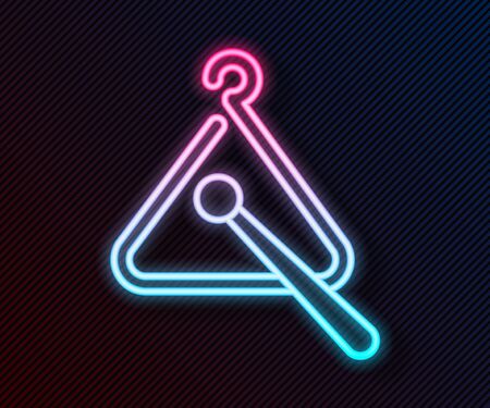 Glowing neon line Triangle musical instrument icon isolated on black background. Vector Illustrationのイラスト素材