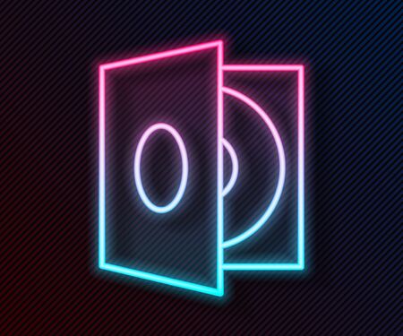 Glowing neon line Vinyl player with a vinyl disk icon isolated on black background. Vector Illustrationのイラスト素材