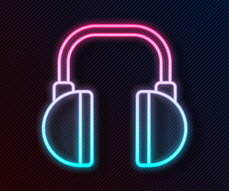 Glowing neon line Headphones icon isolated on black background. Earphones. Concept for listening to music, service, communication and operator. Vector Illustrationのイラスト素材