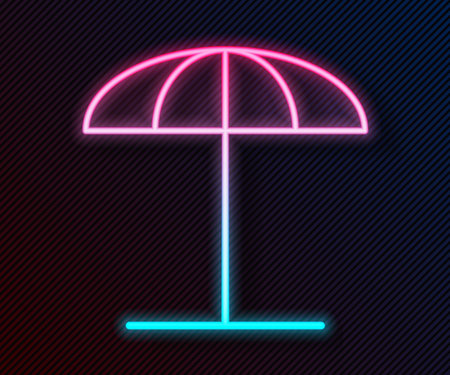 Glowing neon line Sun protective umbrella for beach icon isolated on black background. Large parasol for outdoor space. Beach umbrella. Vector Illustrationのイラスト素材