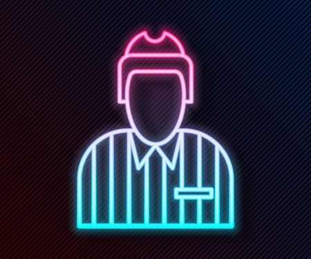 Glowing neon line Hockey judge, referee, arbiter icon isolated on black background. Vector Illustrationのイラスト素材