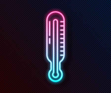 Glowing neon line Meteorology thermometer measuring icon isolated on black background. Thermometer equipment showing hot or cold weather. Vector Illustrationのイラスト素材