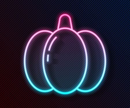 Glowing neon line Pumpkin icon isolated on black background. Happy Halloween party. Vector Illustrationのイラスト素材