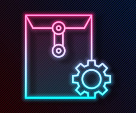 Glowing neon line Envelope setting icon isolated on black background. Vector Illustrationのイラスト素材
