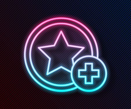 Glowing neon line Star icon isolated on black background. Favorite, best rating, award symbol. Add to concept. Vector Illustrationのイラスト素材
