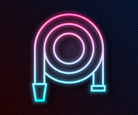 Glowing neon line Fire hose reel icon isolated on black background. Vector Illustrationのイラスト素材