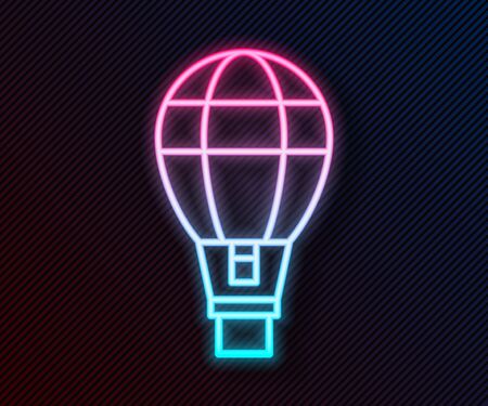 Glowing neon line Hot air balloon icon isolated on black background. Air transport for travel. Vector Illustrationのイラスト素材