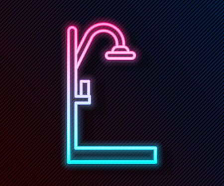 Glowing neon line Shower icon isolated on black background. Vector Illustrationのイラスト素材