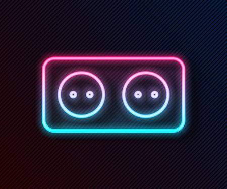 Glowing neon line Electrical outlet icon isolated on black background. Power socket. Rosette symbol. Vector Illustrationのイラスト素材