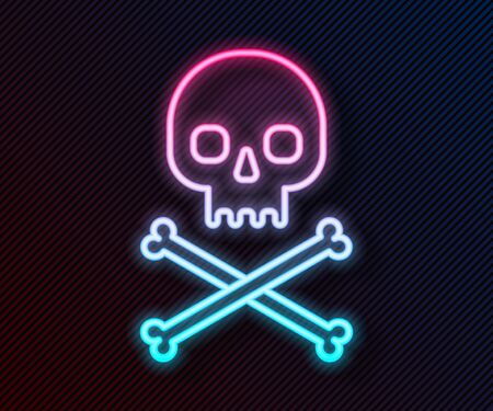 Glowing neon line Skull on crossbones icon isolated on black background. Vector Illustrationのイラスト素材