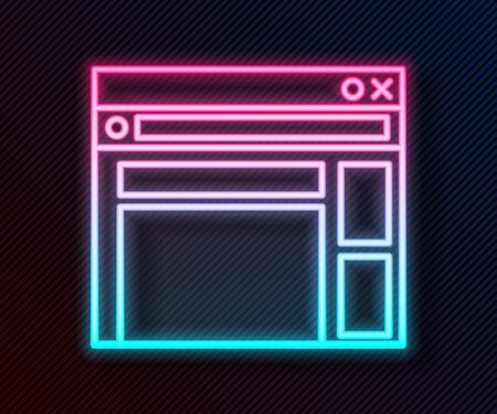 Glowing neon line Website template icon isolated on black background. Internet communication protocol. Vector Illustrationのイラスト素材