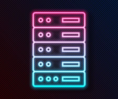 Glowing neon line Server, Data, Web Hosting icon isolated on black background. Vector Illustrationのイラスト素材