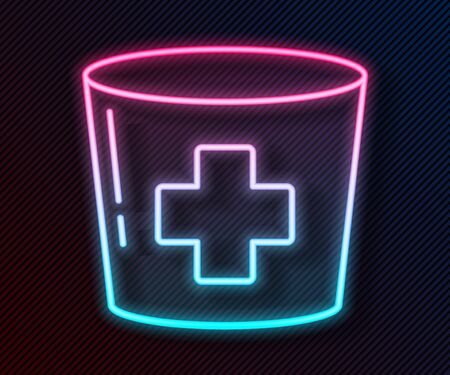 Glowing neon line Nurse hat with cross icon isolated on black background. Medical nurse cap sign. Vector Illustrationのイラスト素材
