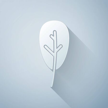 Paper cut Leaf icon isolated on grey background. Leaves sign. Fresh natural product symbol. Paper art style. Vector Illustrationのイラスト素材