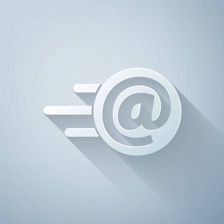 Paper cut Mail and e-mail icon isolated on grey background. Envelope symbol e-mail. Email message sign. Paper art style. Vector Illustrationのイラスト素材