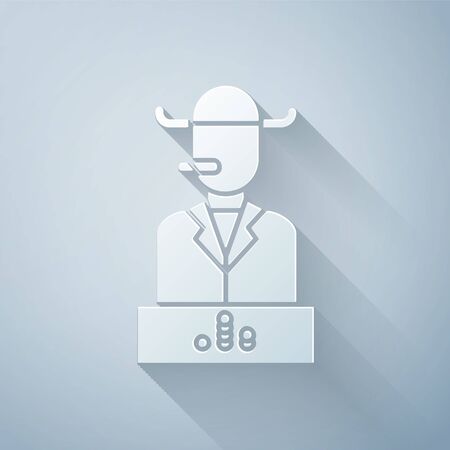 Paper cut Poker player icon isolated on grey background. Paper art style. Vector Illustrationのイラスト素材