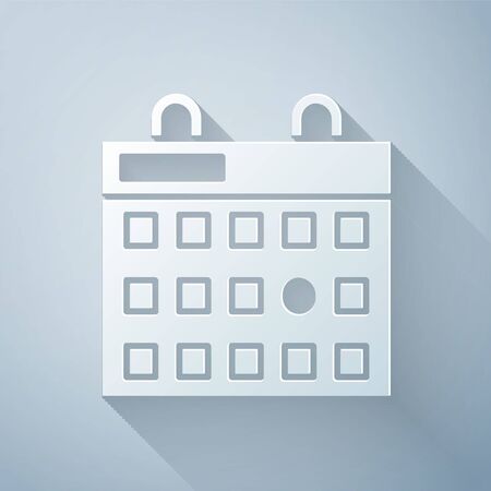 Paper cut Birthday calendar icon isolated on grey background. Paper art style. Vector Illustrationのイラスト素材
