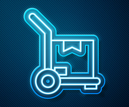 Glowing neon line Hand truck and boxes icon isolated on blue background. Dolly symbol.  Vector Illustrationのイラスト素材