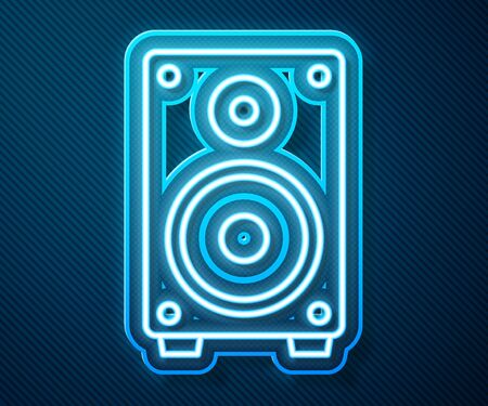 Glowing neon line Stereo speaker icon isolated on blue background. Sound system speakers. Music icon. Musical column speaker bass equipment. Vector Illustrationのイラスト素材