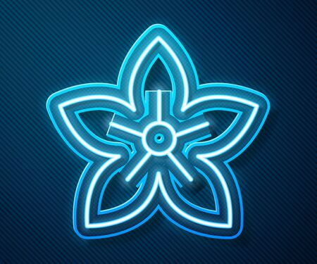 Glowing neon line Lotus flower icon isolated on blue background.  Vector Illustrationのイラスト素材
