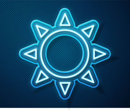 Glowing neon line Sun icon isolated on blue background. Summer symbol. Good sunny day. Vector Illustrationのイラスト素材
