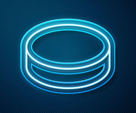 Glowing neon line Hockey puck icon isolated on blue background. Vector Illustrationのイラスト素材